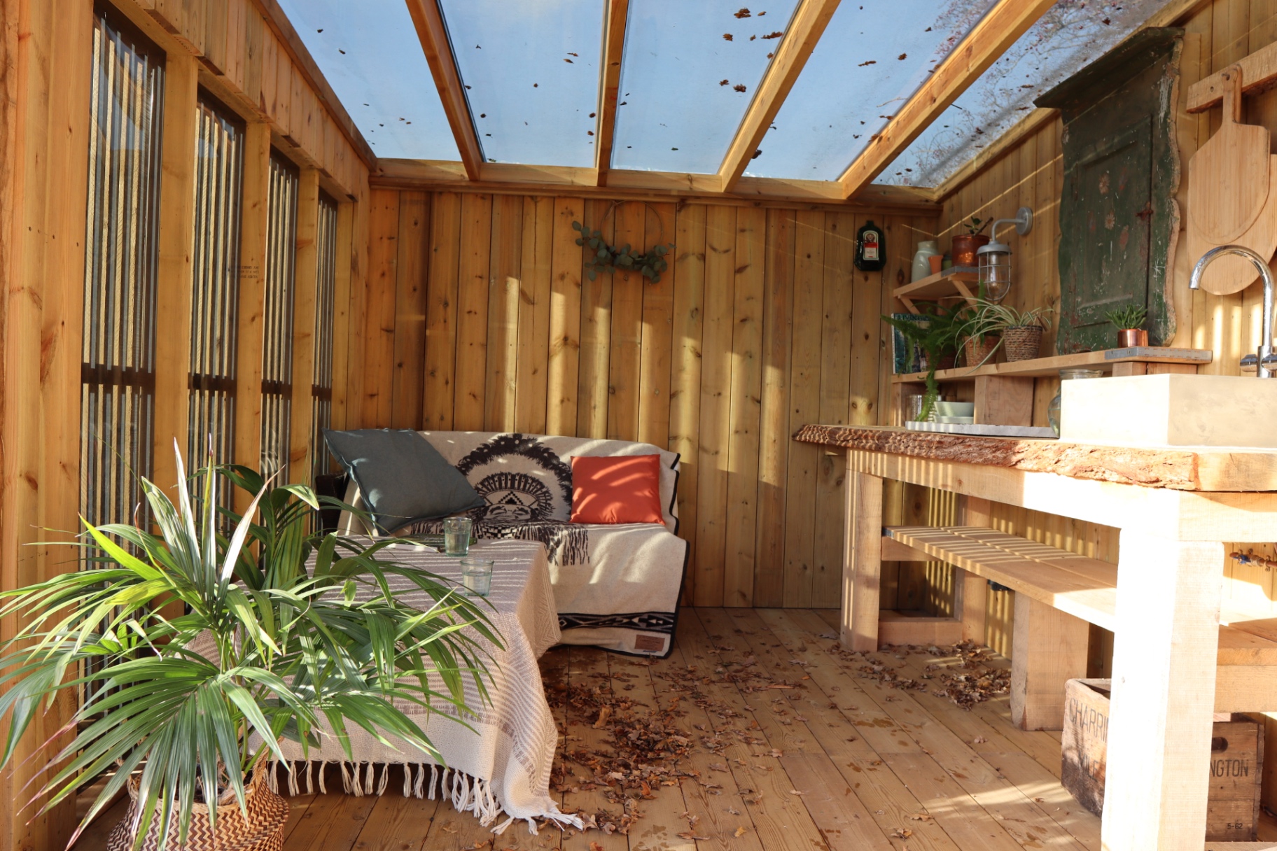 Covered living space beneath the timber-framed roof